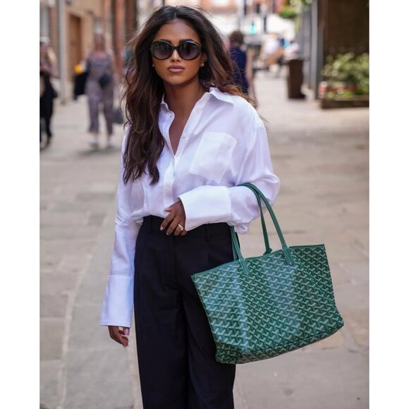 RARE Authentic Goyard Goyardine Saint Louis PM Green Shoulder Tote Bag & Pouch - Picture 5 of 15